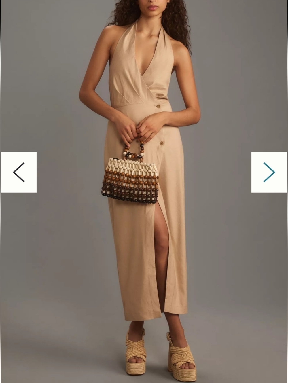 By Anthropologie Linen Blend Halter V-Neck Column Midi Dress. Size Medium. New.